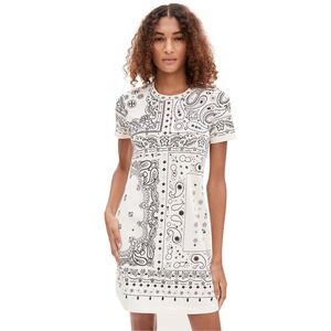 Tory Burch Bandana Print T Shirt Dress Cream Black XS Cotton